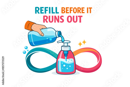 Refill soap dispenser concept with infinity symbol and colorful design