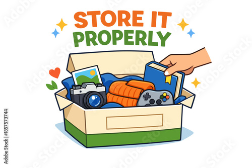 Store it properly: organizing camera, books, and games in a box