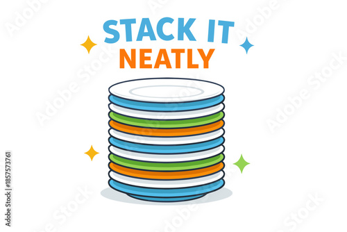 Colorful stacked plates with sparkle accents in neat arrangement