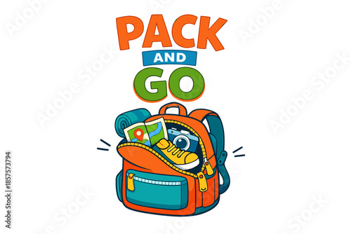 Pack and go: colorful backpack with travel essentials