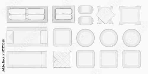 A collection of gray outlines depicting various shapes of trays and plates