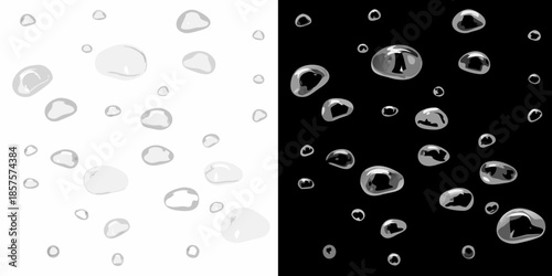 Water droplets in contrasting black and white a visual duality