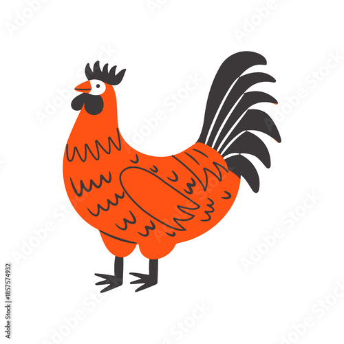 Vector cute rooster. Farm animal in flat style.