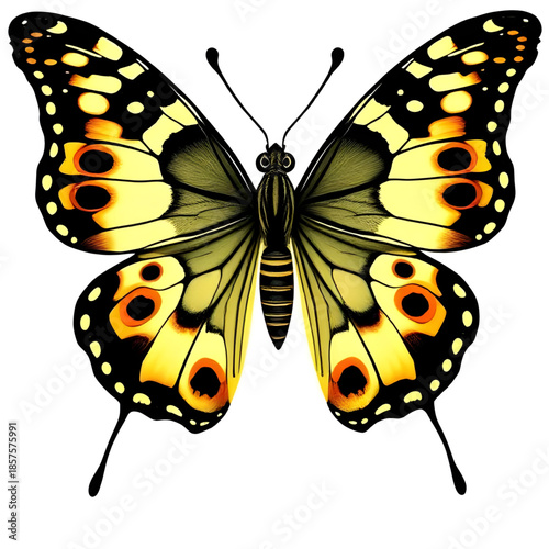 single butterfly, clean isolation, crisp white background, product cutout, insect PNG concept, clipping path idea, natural reference, butterfly pose, wings detailed, soft gradient wing, ornamental ins
