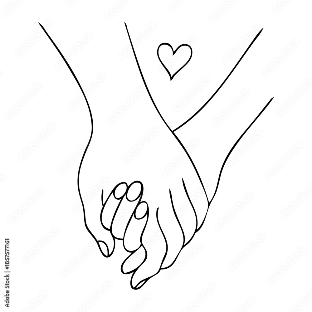 Φωτογραφία Dibujo sencillo con líneas de dos manos cogidas con un corazón para tarjetas y f