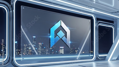 Futuristic Digital Display with 3D Logo.