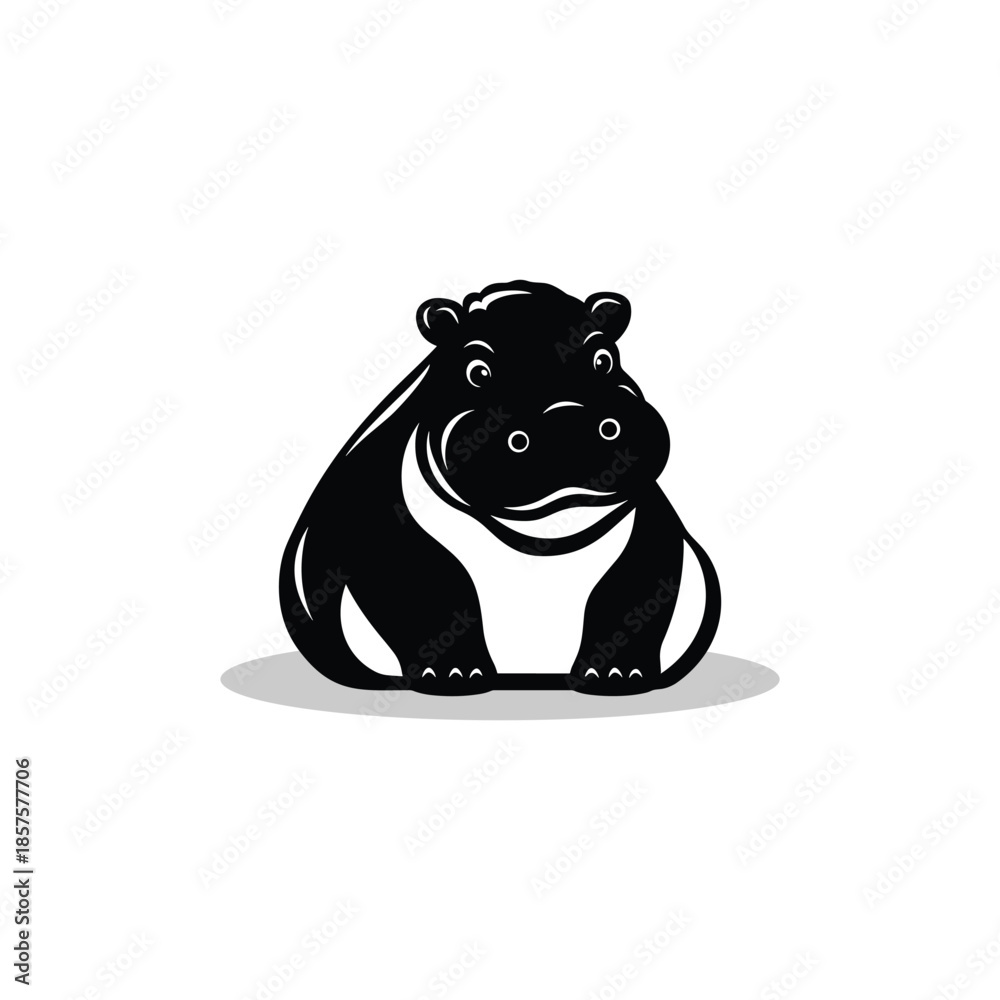Fototapeta premium Cute Hippo Silhouette Cartoon Animal Icon Vector Graphic.