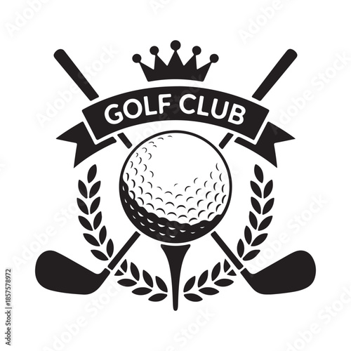 Elegant golf club logo design featuring a golf ball and crossed clubs