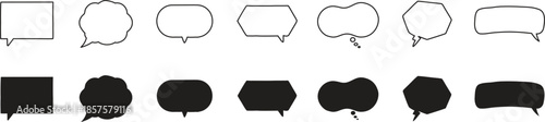Speech bubble and chat balloon shape collection in clean minimal style. Rounded dialog boxes in outline and solid versions for communication design. Ideal vector elements for comics, messaging, UI, an