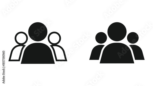 Community Icons: Clean, minimalist vector illustration presenting two graphic icons representing a cluster of people, ideal for web design and social platforms. 