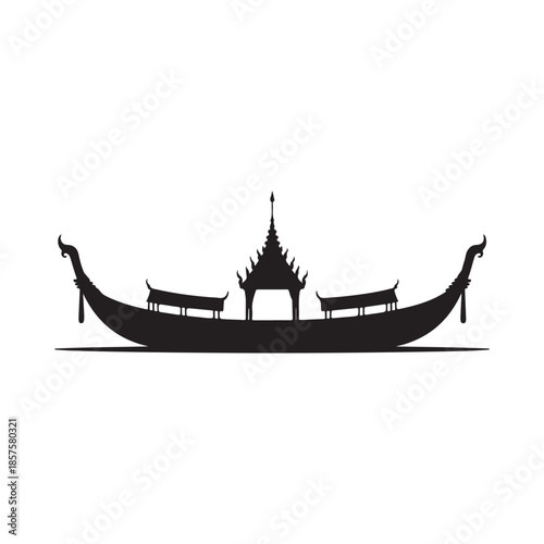 Elegant silhouette of a traditional thai longtail boat with ornate roof