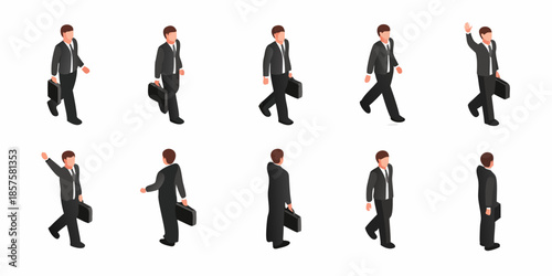 Isometric businessmen walking in various poses with briefcases a repetitive pattern