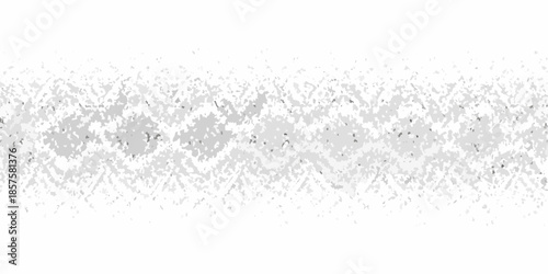 Abstract gray speckles and dots create a textured line across a white background