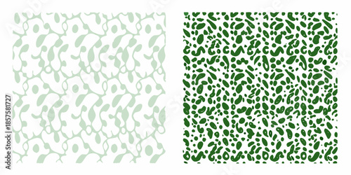 Two green patterned backgrounds a sparse and a dense arrangement of shapes