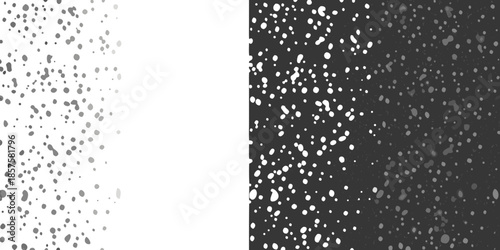 A stark contrast black and white speckled pattern dividing the image vertically