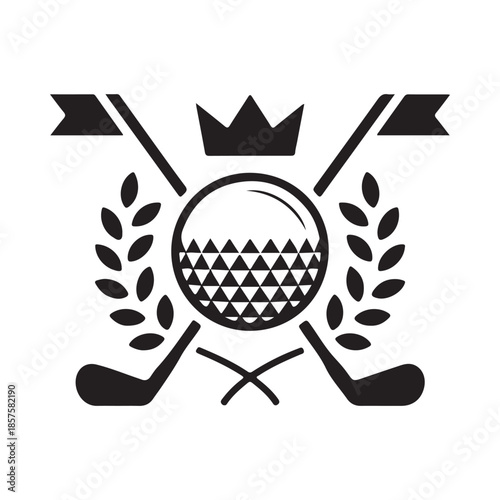 A regal golf emblem featuring a crown flags and crossed clubs