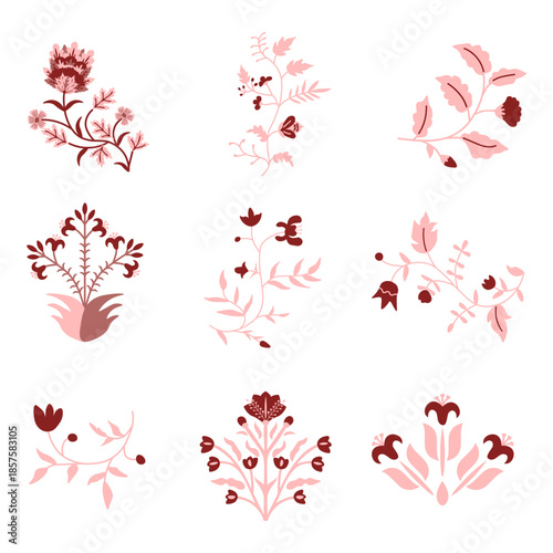 Chintz flowers decorative isolated set