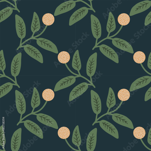 Neolamarckia cadamba seamless decorative vector pattern