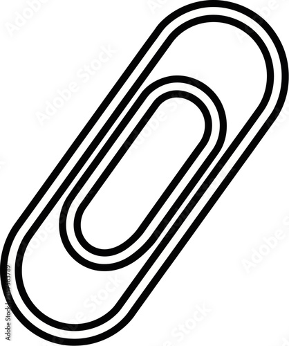 Black and white paperclip icon with thick outline isolated on transparent background for business documentation and office supply concept design simple stationery vector illustration
