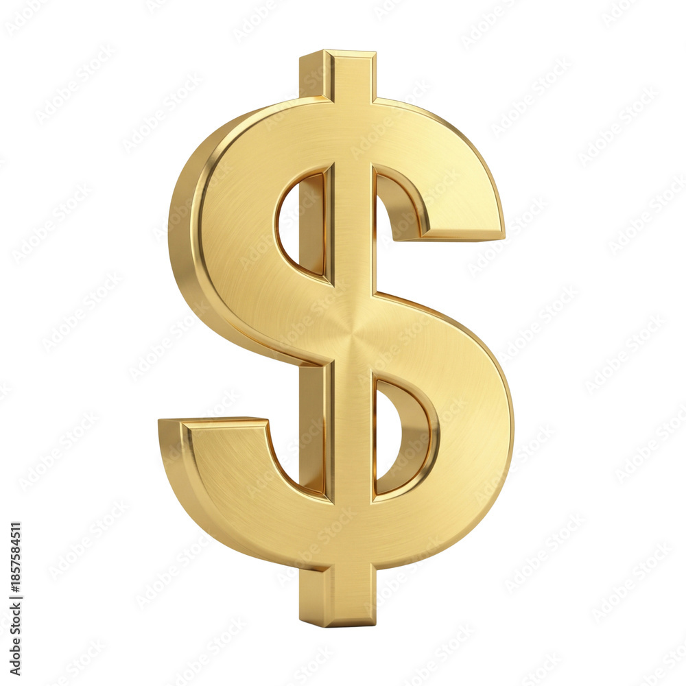 Obraz premium 3D Gold Brushed Metal Dollar Sign Symbol Isolated
