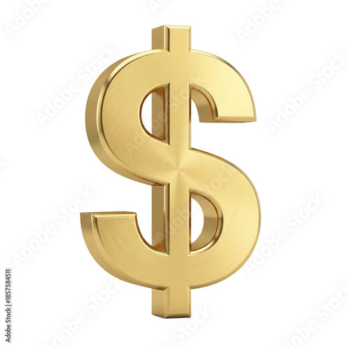 3D Gold Brushed Metal Dollar Sign Symbol Isolated