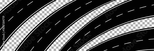 Horizontal asphalt road template. Winding road vector illustration. Seamless highway marking isolated on white background. EPS 10