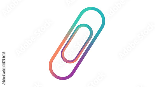 Paper clip icon illustration featuring low poly geometrical texture with vibrant orange teal and purple gradient colors on a clean white background