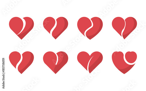 Vector art of collection of broken heart shapes in red