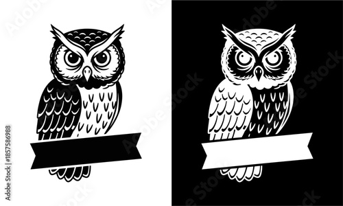 Wise Owl Emblem Design with Blank Banner.