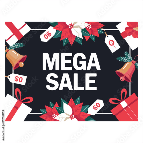 Festive Mega Sale Announcement with Gifts and Bells