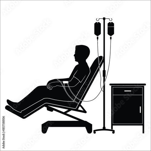Silhouette of Person Receiving IV Drip in Medical Chair