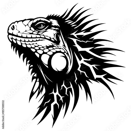 Silhouette of the head of an iguana monster