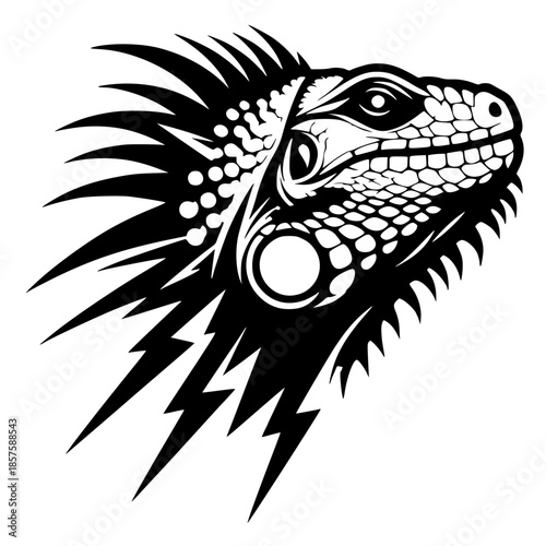 Silhouette of the head of an iguana monster