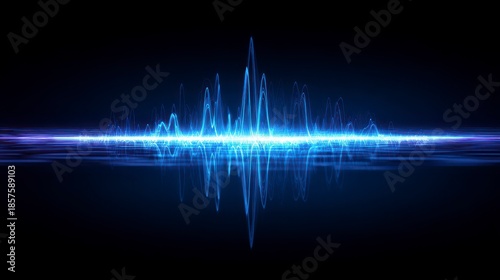 A vibrant, neon-blue waveform pulsates against a stark black backdrop. It's a graphical representation of sound