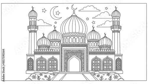 Mosque Architecture Islamic Building Illustration.
