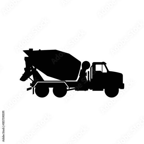 Cement Mixer Truck Silhouette Icon Vehicle.