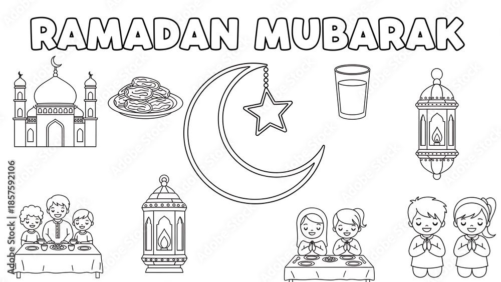 Fototapeta premium Ramadan Mubarak Greeting with Islamic Symbols.