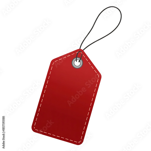 a simple illustration of a blank vibrant red price tag hanging by a string on a black background