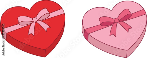 Heart shaped gift boxes, red and pink romantic present packaging isolated white background for valentine wedding anniversary love celebration