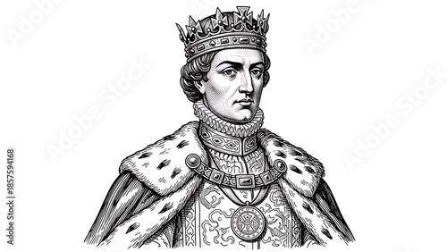 Konstfotografi Regal king with crown and cape in vintage portrait