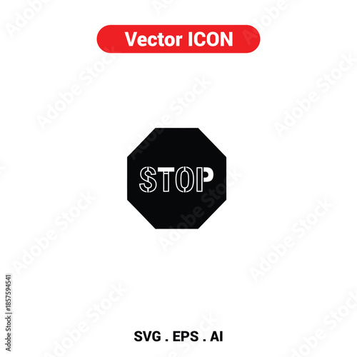 Vector icon of a stop sign displaying the word 'STOP' with a serious, authoritative vibe