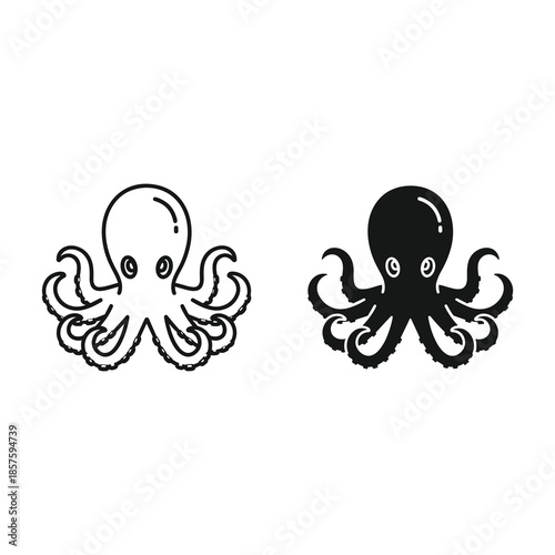 Black and white octopus illustration on white background