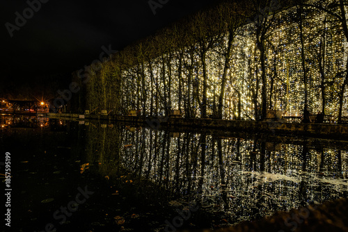 Christmas lights and outdoor decorations in the city park