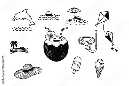 Set of summer icons. Summer fun and relaxation, Summer fun icons