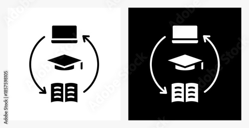 Blended Learning BPM icon sheet in black and white, filled style.