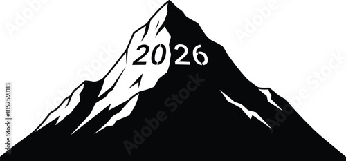 Stunning mountain peak with 2026 year marked in bold style
