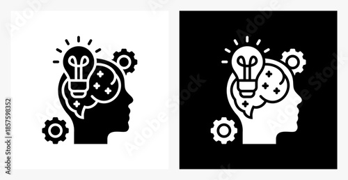 Metacognition BPM icon sheet in black and white, filled style.