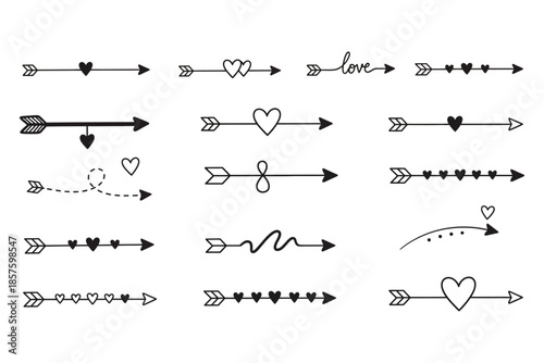 Collection of arrow and heart illustrations