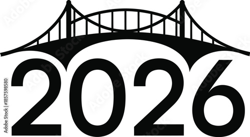 Modern bridge icon with 2026 text for future planning and vision