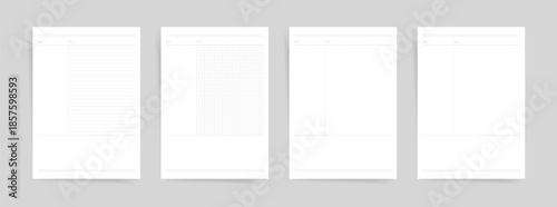 Minimalist Cornell Notes Paper Templates Set with Lined Grid Dot Layouts for Study Lecture School Notebook Printable Organizer Pages Vector
